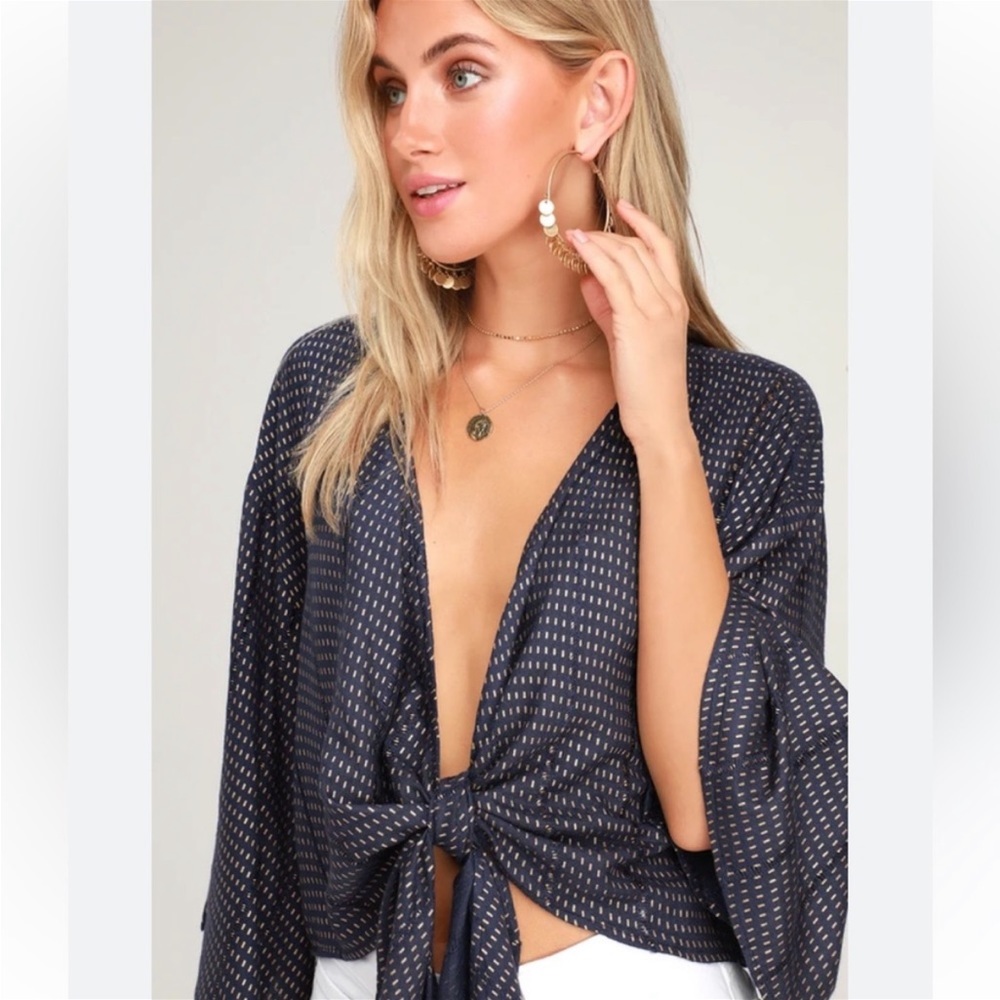 Lulu's Navy and White Tie-Front Top
